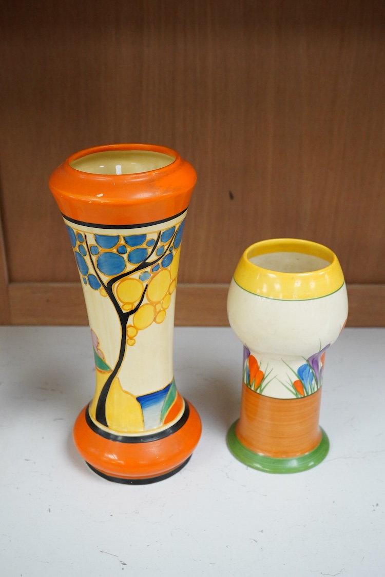 Two Clarice Cliff vases, Secrets and Crocus, Secrets 22cm